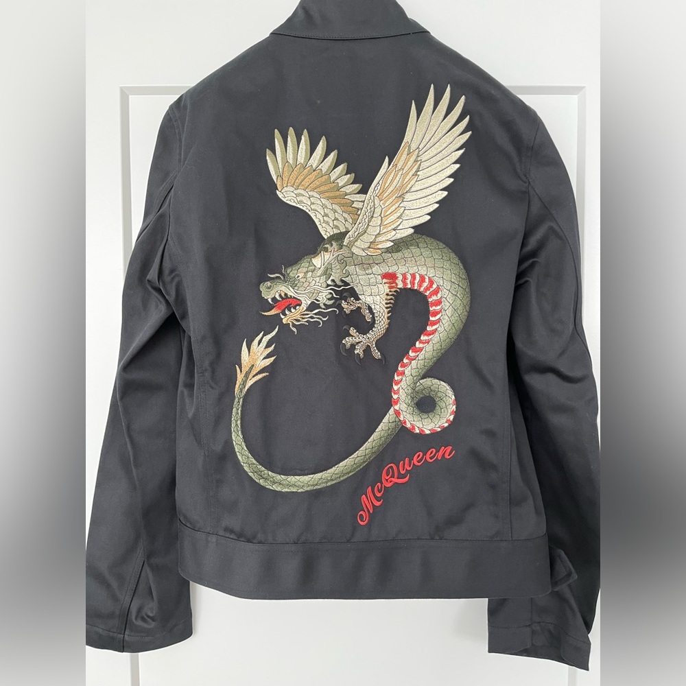 Alexander McQueen Black Military Jacket with Dragon Embroidery